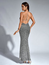 Halter Stereo Flower Sequin Mermaid Dress